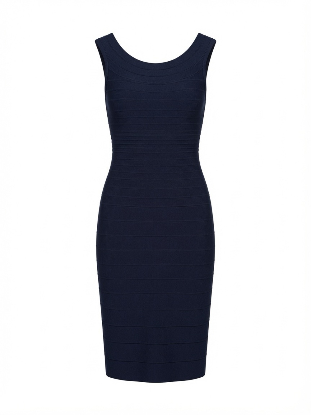 Herve Leger Navy Scoop Neck Bandage Midi Dress